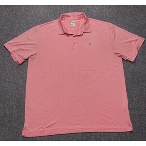 Callaway Polo Shirt Mens XL Pink Micro Stripe Opti-Dri Golf Performance Stretch